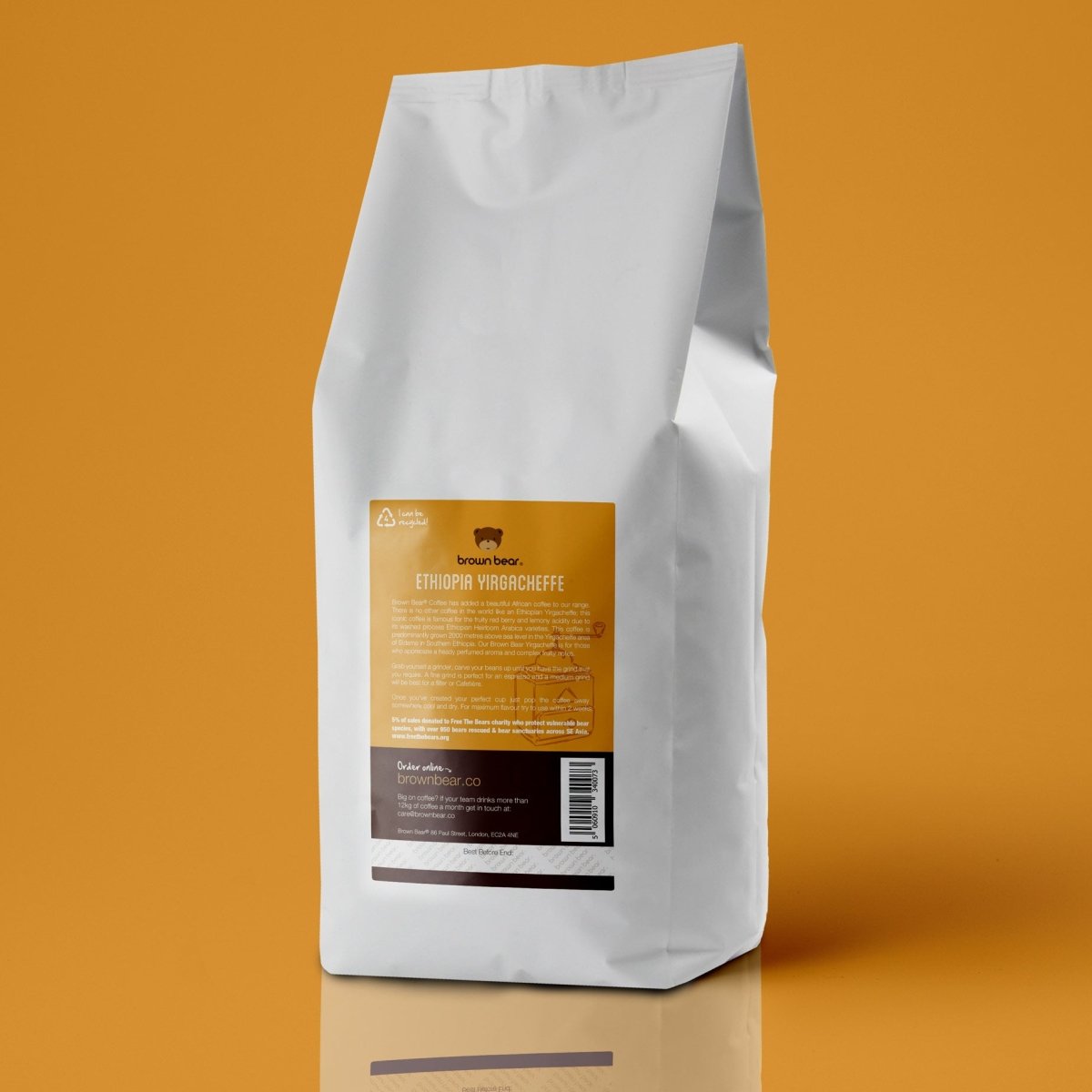 Ethiopian Yirgacheffe Coffee, Strength 3, Medium Roast - Brown Bear Coffee